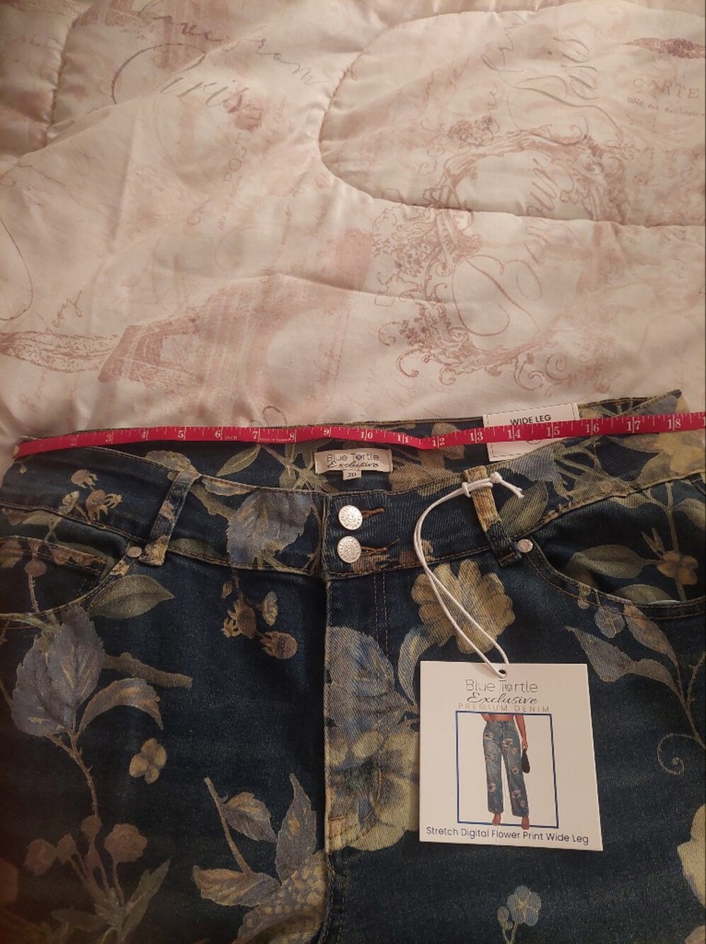 Blue Turtle size 20 Floral Stretch Denim Wide Legs Ankle Jeans - Blue Multi NWT - Picture 5 of 7